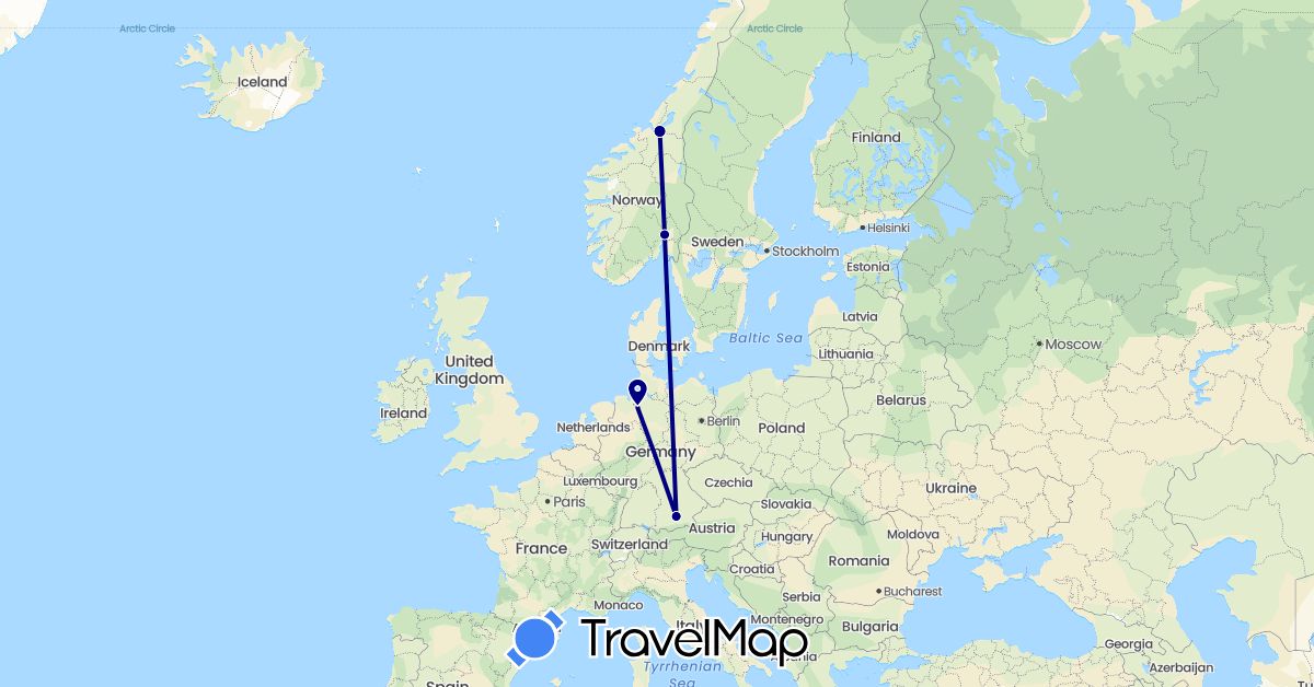 TravelMap itinerary: driving in Germany, Norway (Europe)